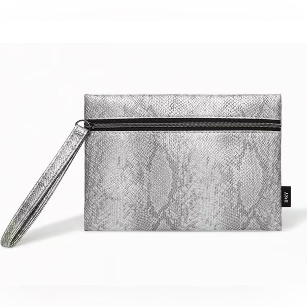 Ipsy Nov 2024 Silver Metallic Snake Print Faux Leather Bag